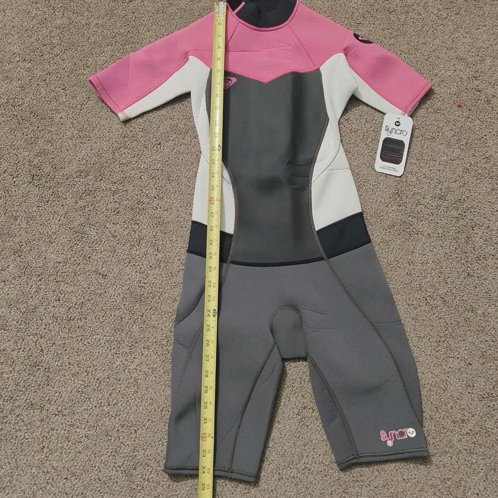 NWT Roxy Syncro Girls Size 6 Pink Grey‎ Shorty Wetsuit 2/2mm ARJW503001